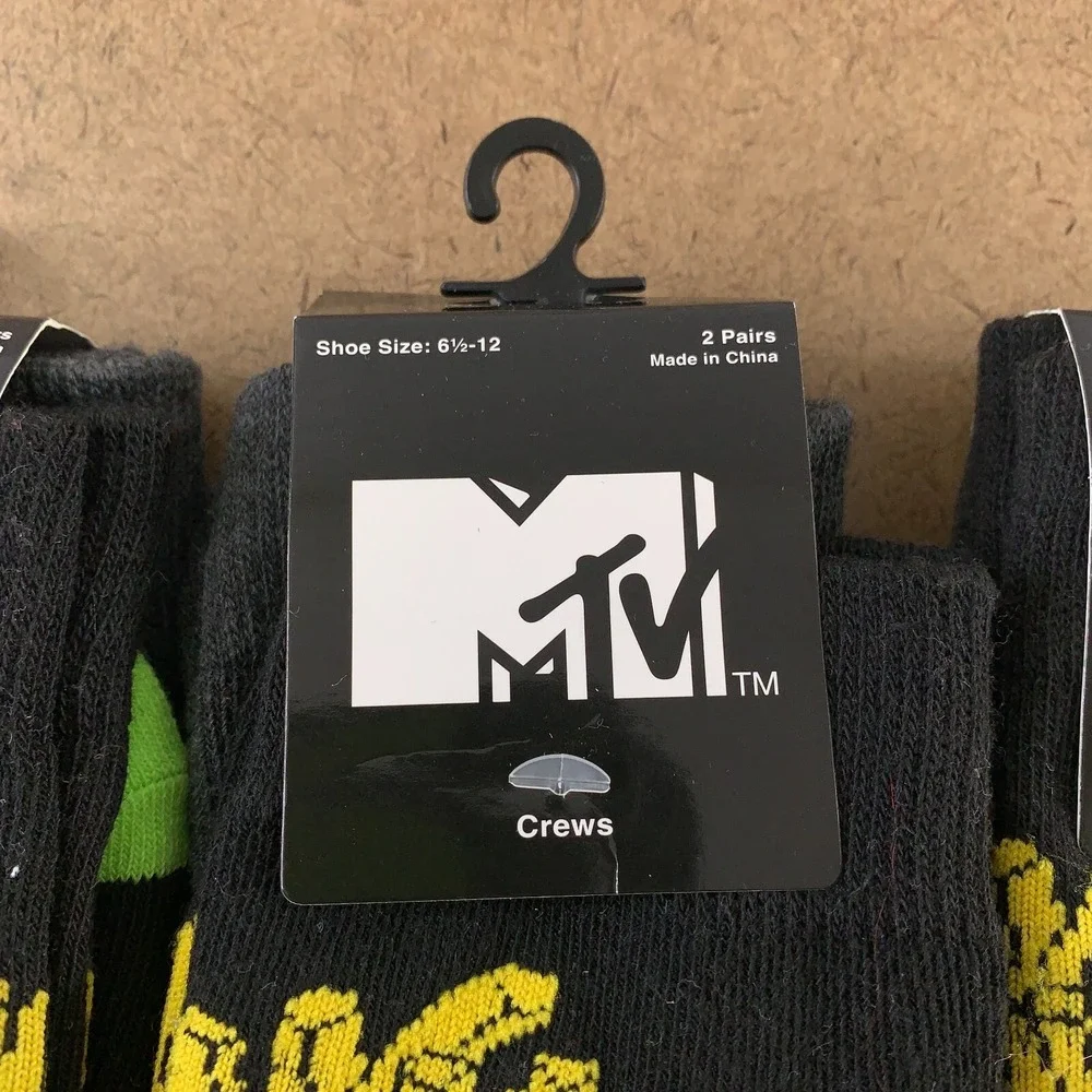 MTV Men's Shoe Size 6-.5-12 Colorful Hamburger Fry Printed Crew Socks 6 Pair NWT